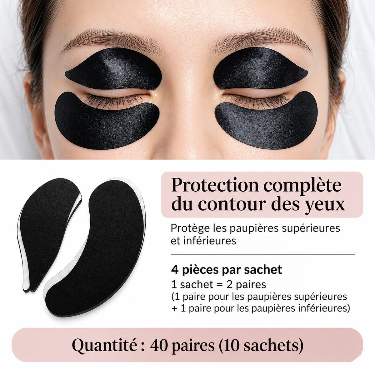 UV/LED protective black patches for eyelash extensions – Upper &amp; lower eyelids – 10 sachets / 40 patches