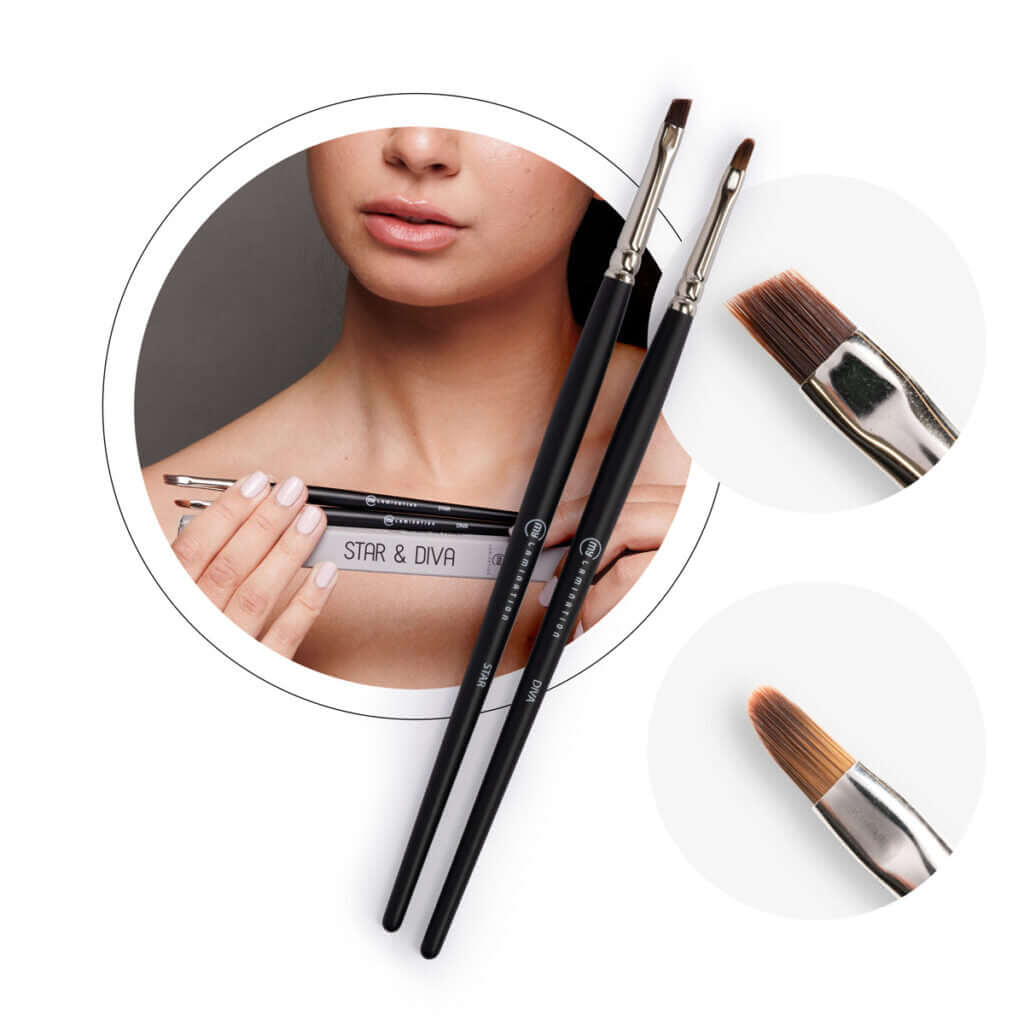 Duo pinceaux biseautes application teinture cils sourcils